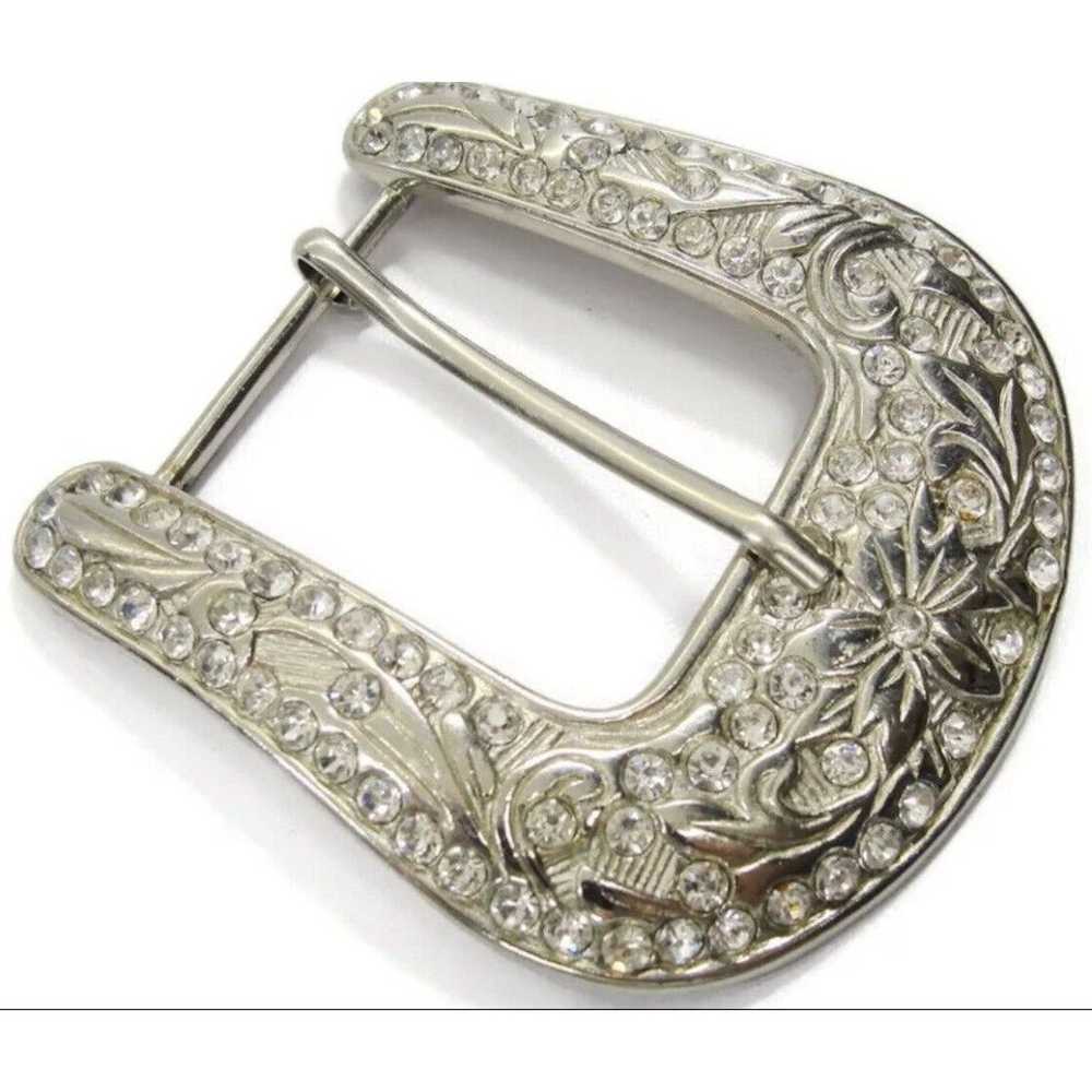 Classic Belt Buckle Vintage Rhinestone Silver Ton… - image 6