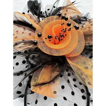 Orange/Black Feather Mesh Fascinator Hat Clip/Ban… - image 1