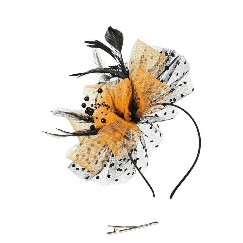 Orange/Black Feather Mesh Fascinator Hat Clip/Ban… - image 9