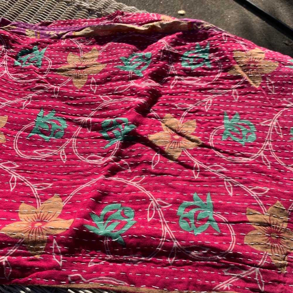 Reversible Vintage Indian Kantha Scarf, pink - image 1