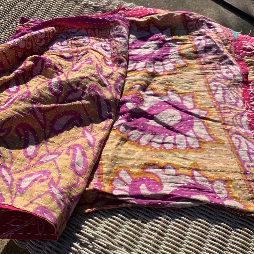 Reversible Vintage Indian Kantha Scarf, pink - image 2