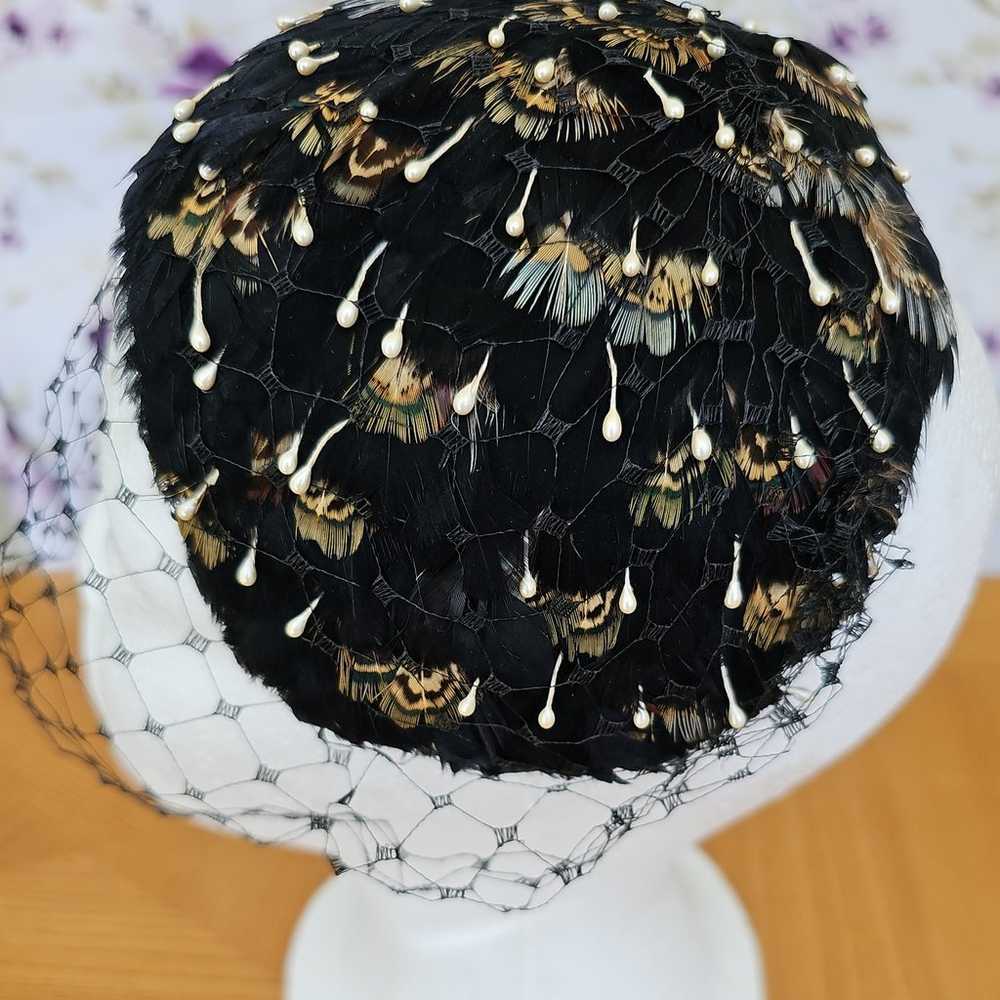 Vintage Black feather headband Hat - image 3