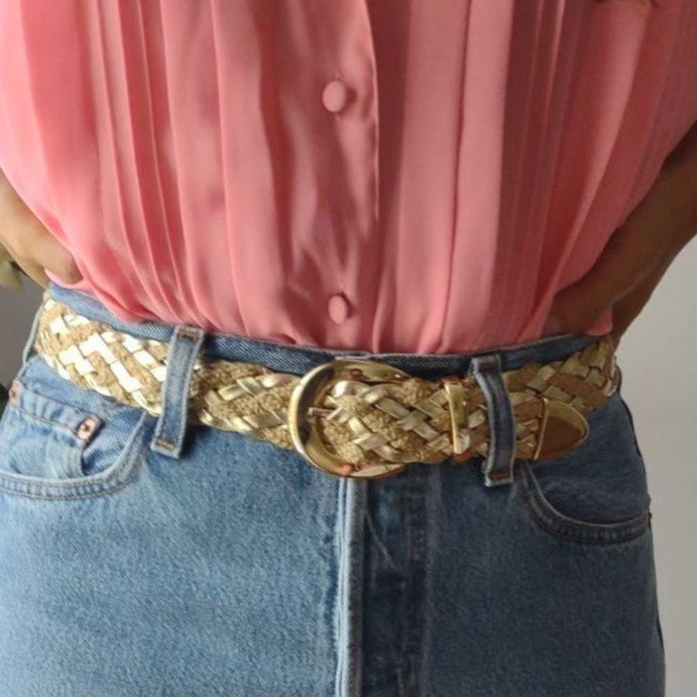 Vintage gold tone braided belt - image 1