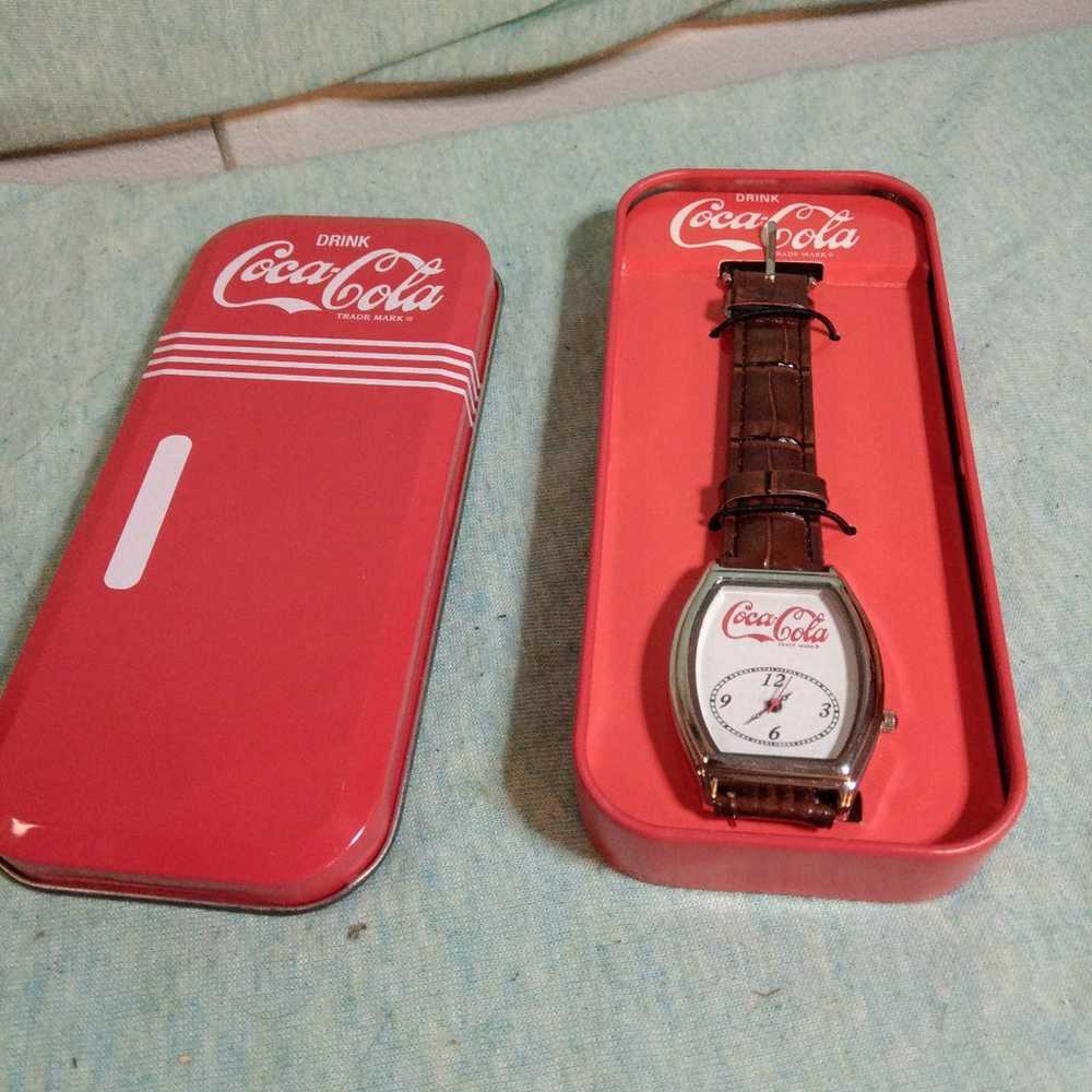 Vintage Coca-Cola Wrist Watch with Leather Band i… - image 1