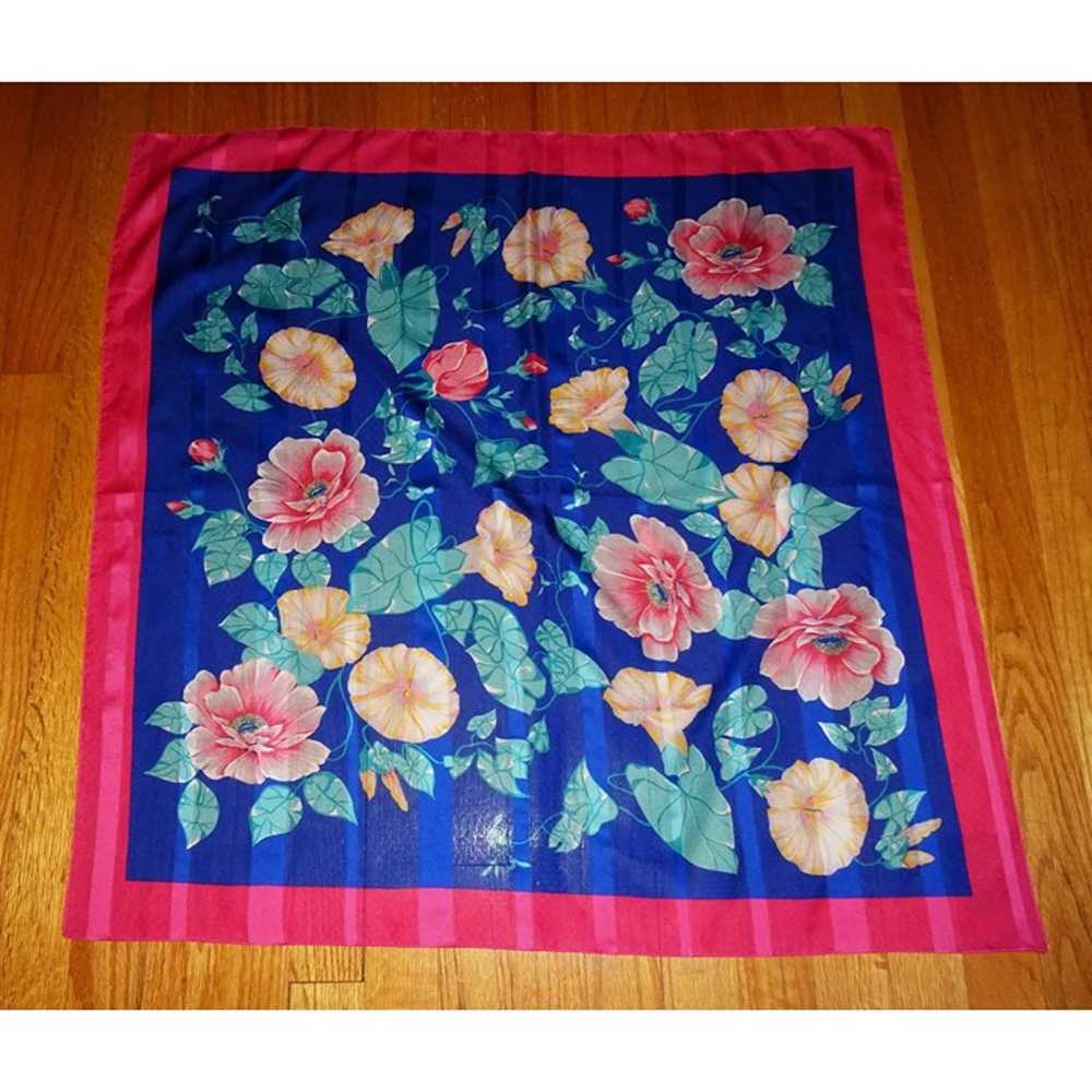 Vintage Blue & Pink Extra Large Floral Scarf neck… - image 10