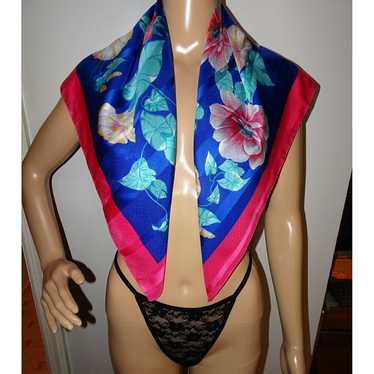 Vintage Blue & Pink Extra Large Floral Scarf neck… - image 1