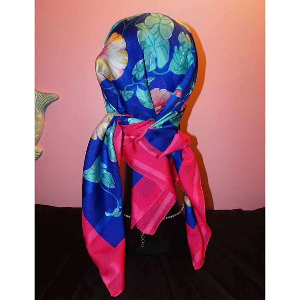 Vintage Blue & Pink Extra Large Floral Scarf neck… - image 9