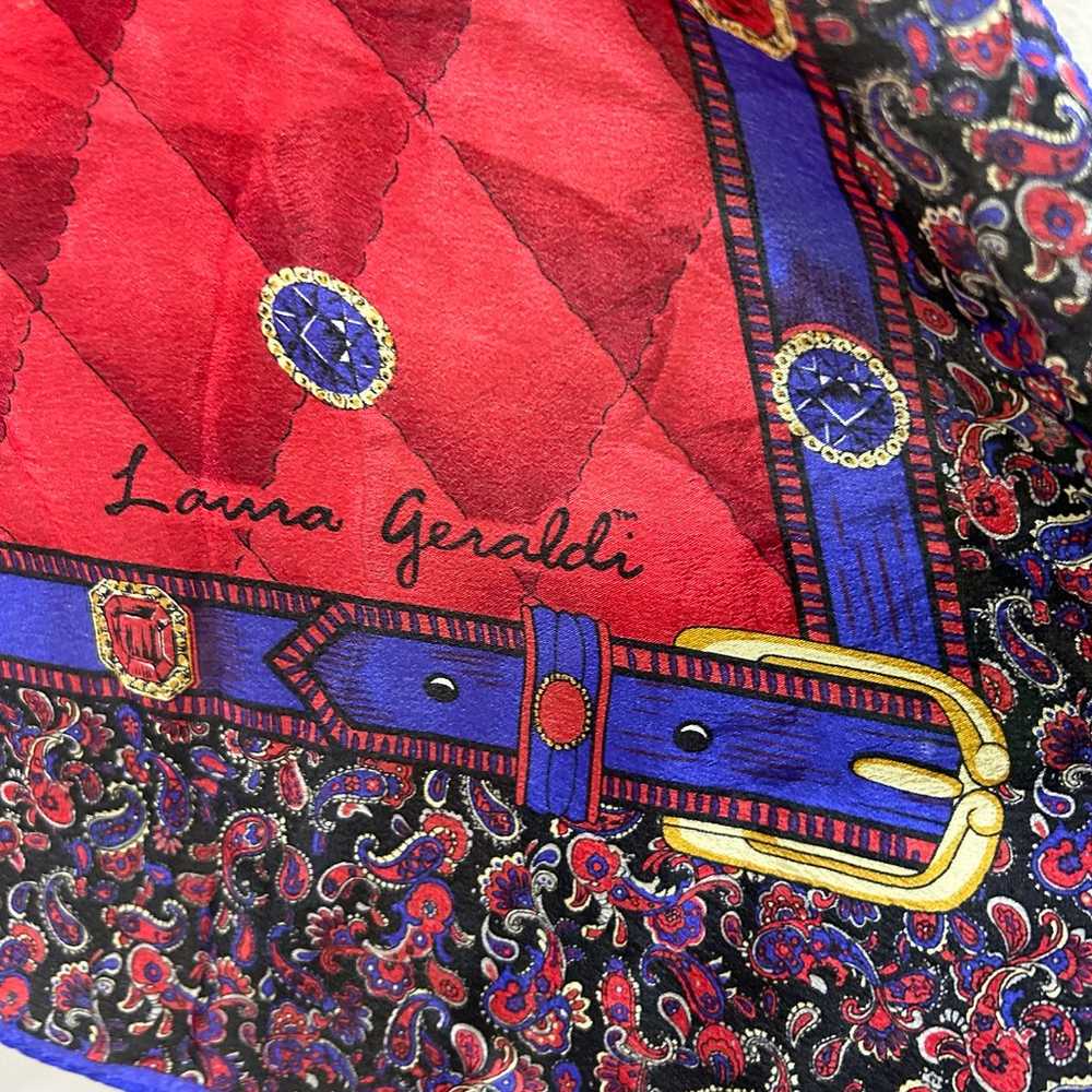 Vintage Laura Geraldi 100% Silk Scarf  Jewels Red… - image 7