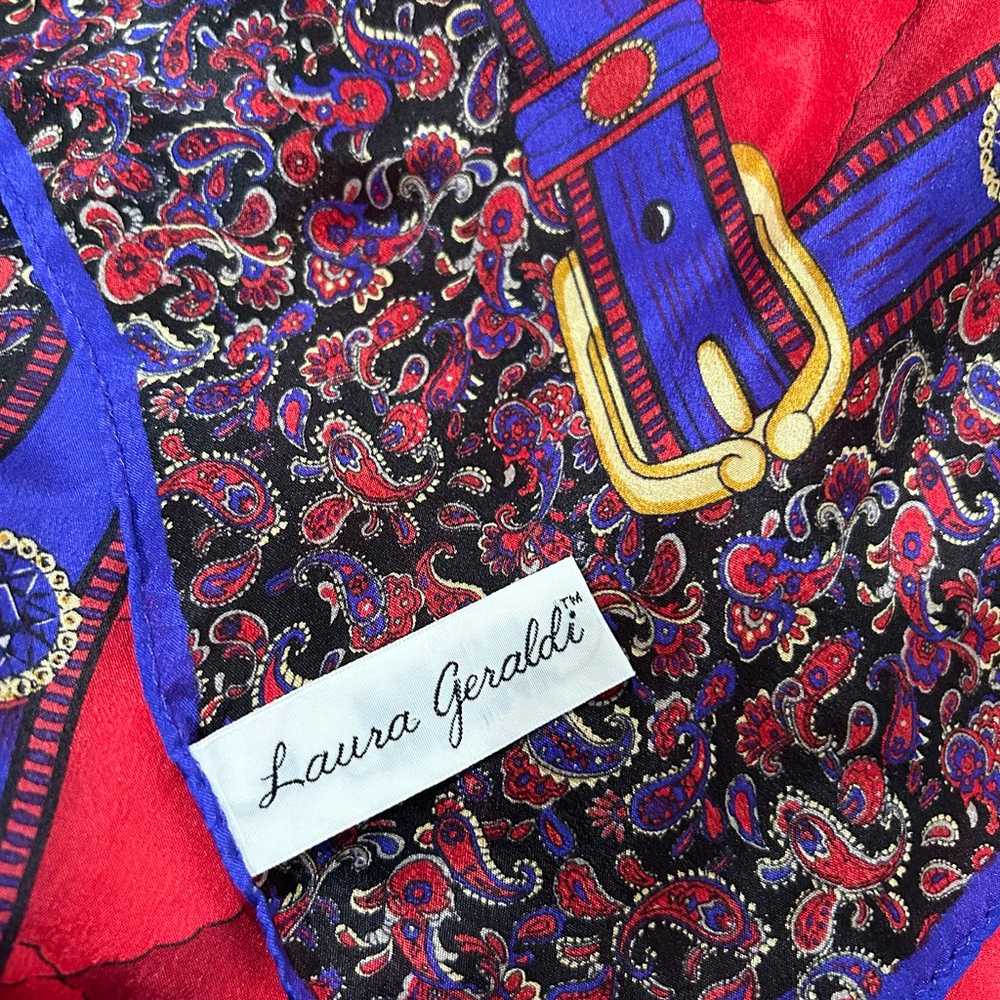 Vintage Laura Geraldi 100% Silk Scarf  Jewels Red… - image 8