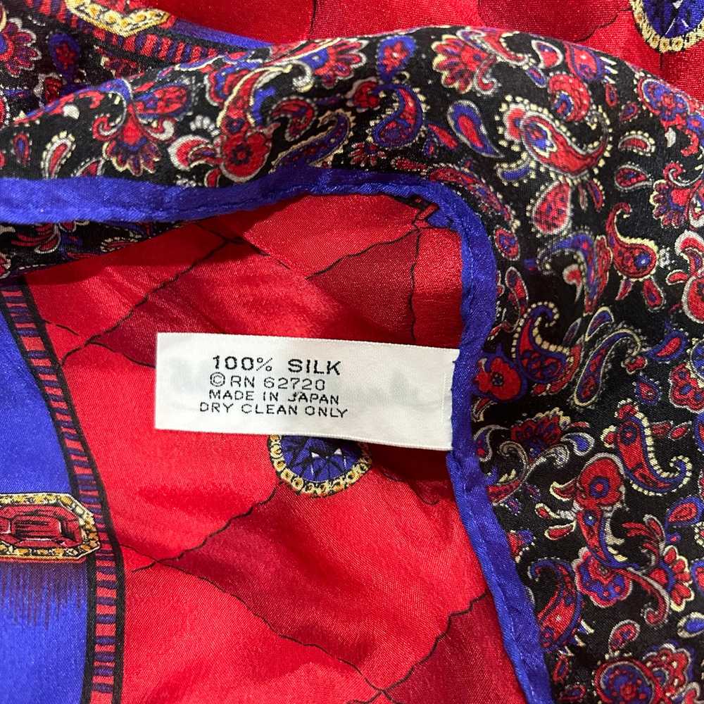 Vintage Laura Geraldi 100% Silk Scarf  Jewels Red… - image 9