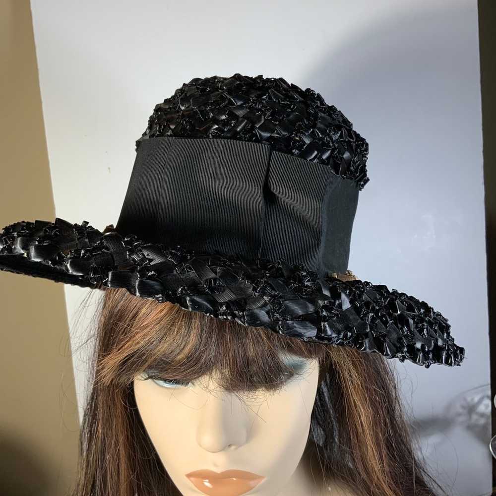 Hat Vintage with Ribbon Black and Tan - image 1