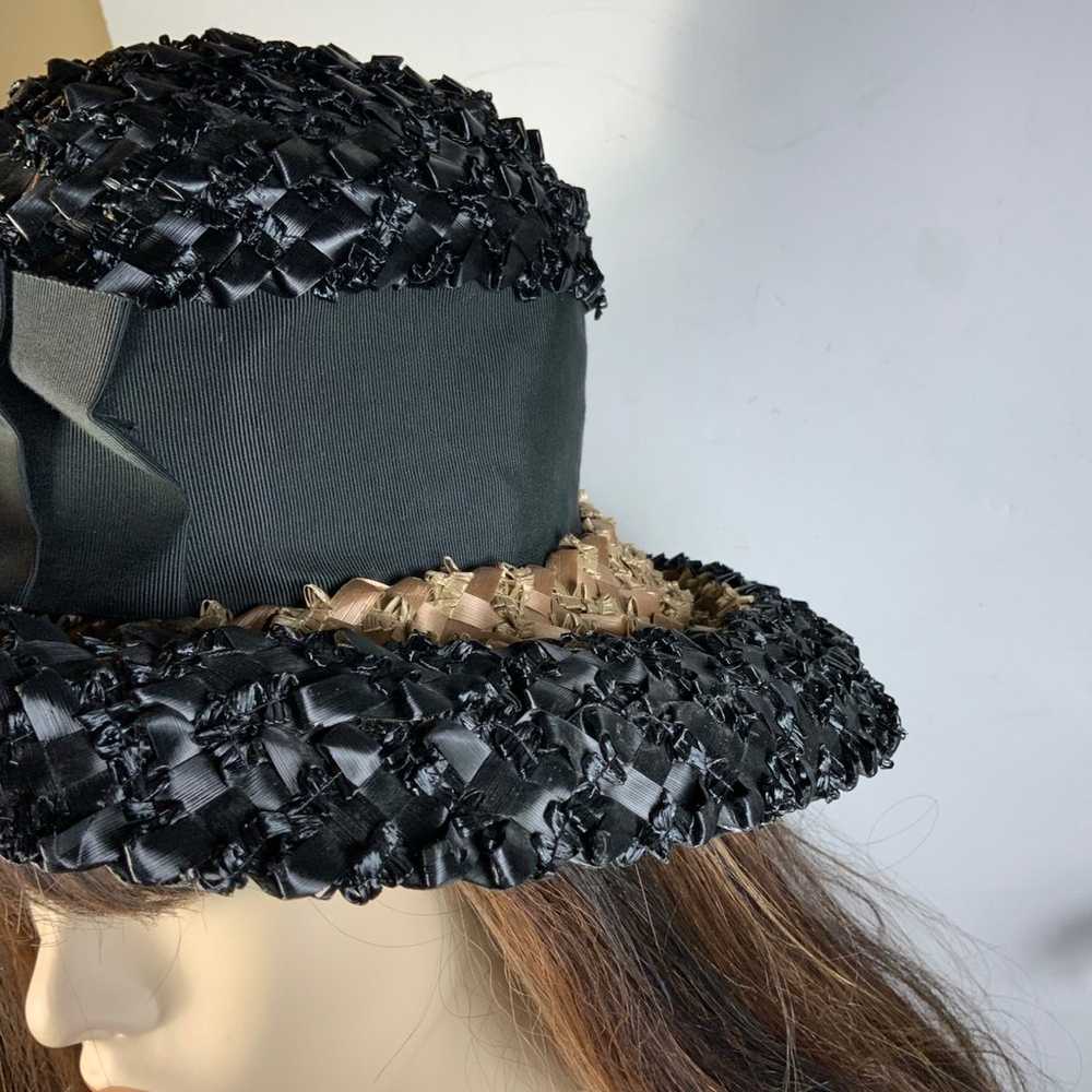 Hat Vintage with Ribbon Black and Tan - image 2