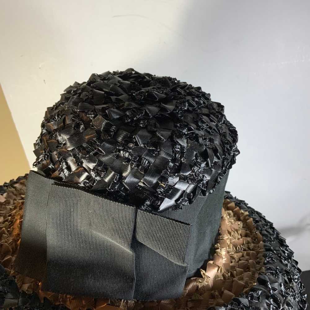 Hat Vintage with Ribbon Black and Tan - image 3