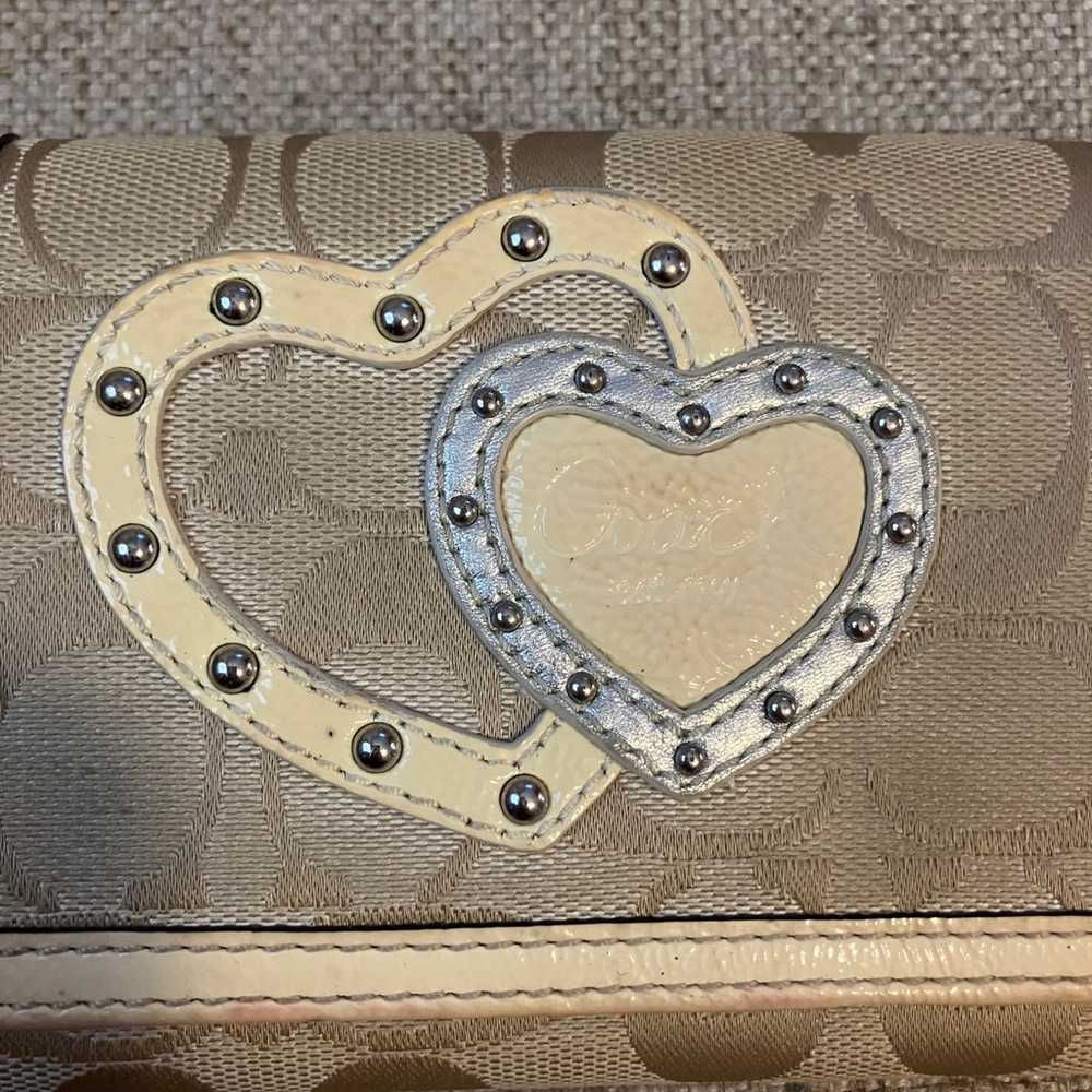 Coach light tan wallet with heart design - image 3