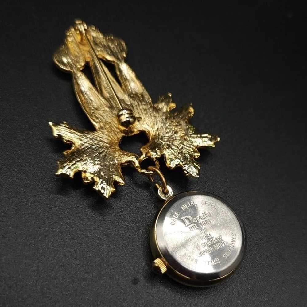 Vintage Christmas Candle Poinsettia Watch Brooch - image 2