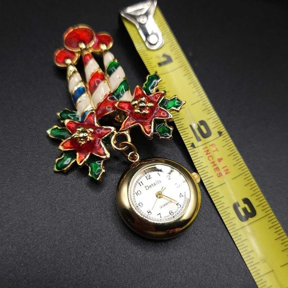 Vintage Christmas Candle Poinsettia Watch Brooch - image 5