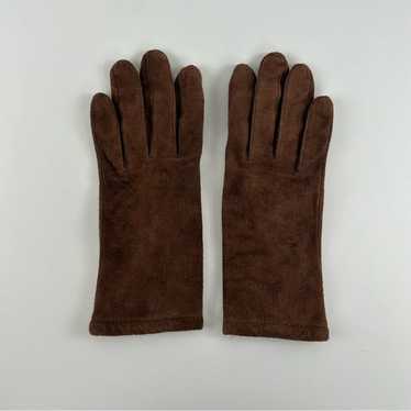 Brown faux leather suede gloves