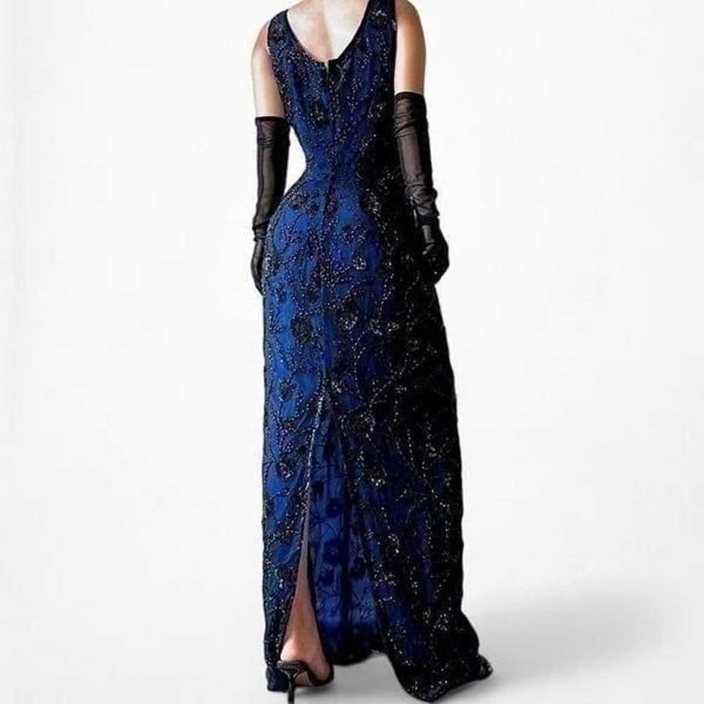 Vintage Blue Floral Beaded Silk Bodycon Maxi Form… - image 4