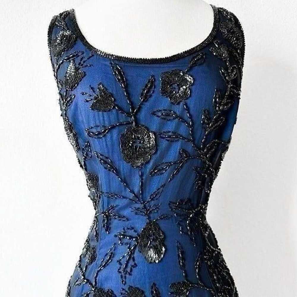 Vintage Blue Floral Beaded Silk Bodycon Maxi Form… - image 5