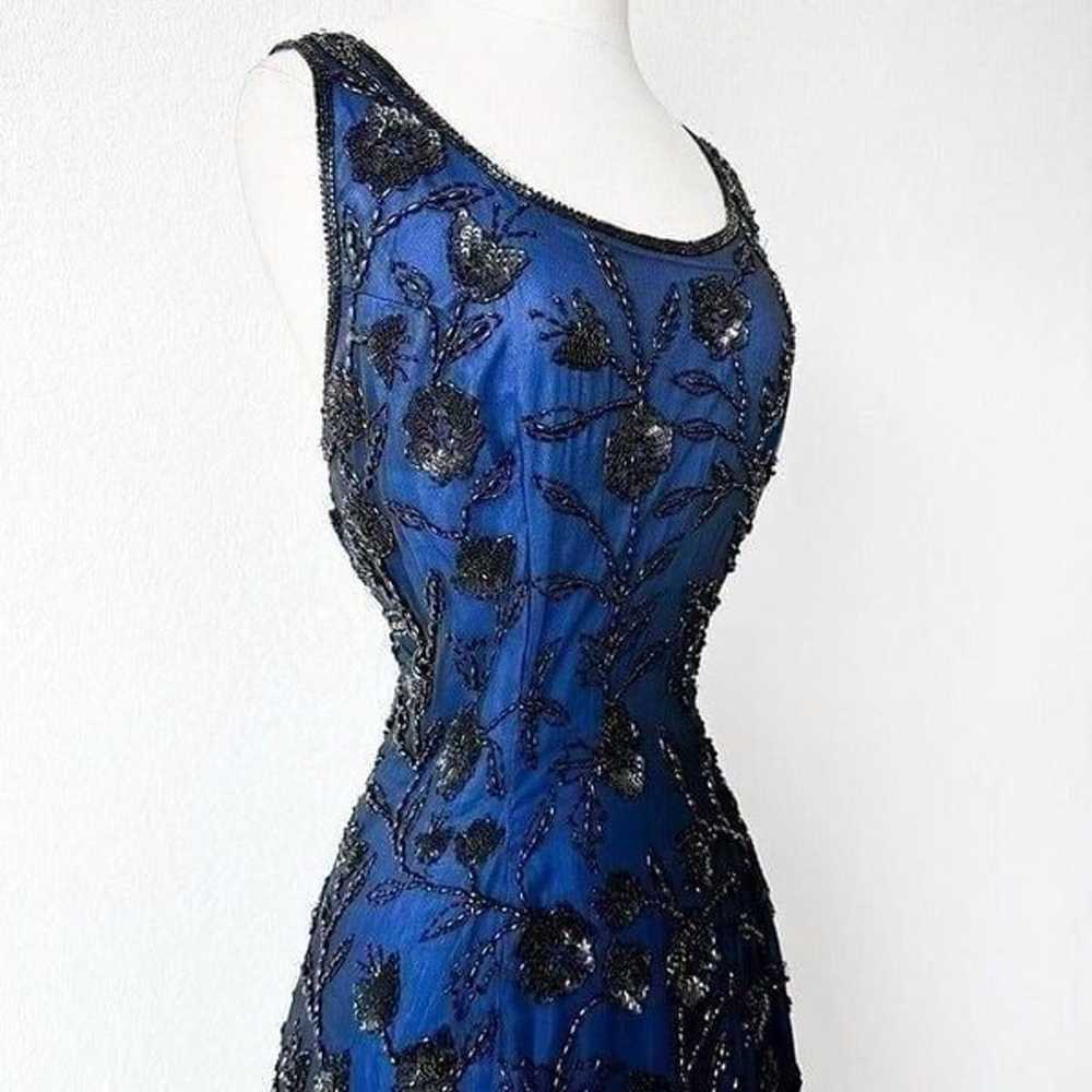 Vintage Blue Floral Beaded Silk Bodycon Maxi Form… - image 6