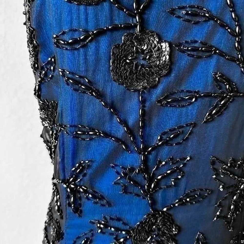 Vintage Blue Floral Beaded Silk Bodycon Maxi Form… - image 7