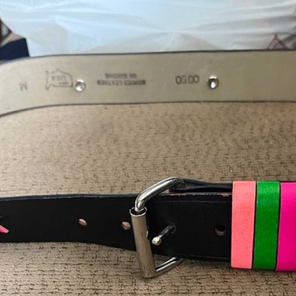 Genuine black leather Belt with Florescent Shapes… - image 5