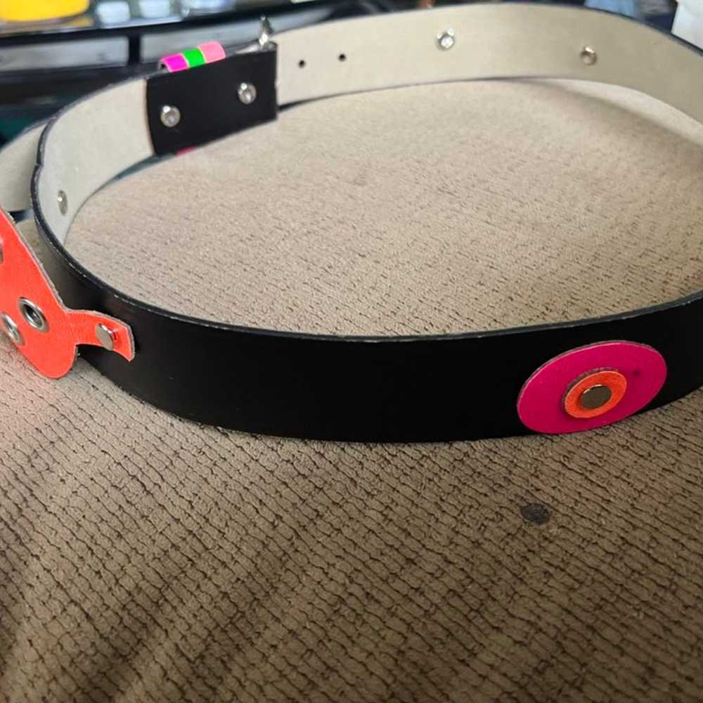 Genuine black leather Belt with Florescent Shapes… - image 8