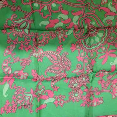 Vintage Pink Green Silk Scarf 23" Sq - image 1