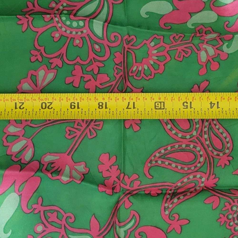 Vintage Pink Green Silk Scarf 23" Sq - image 2