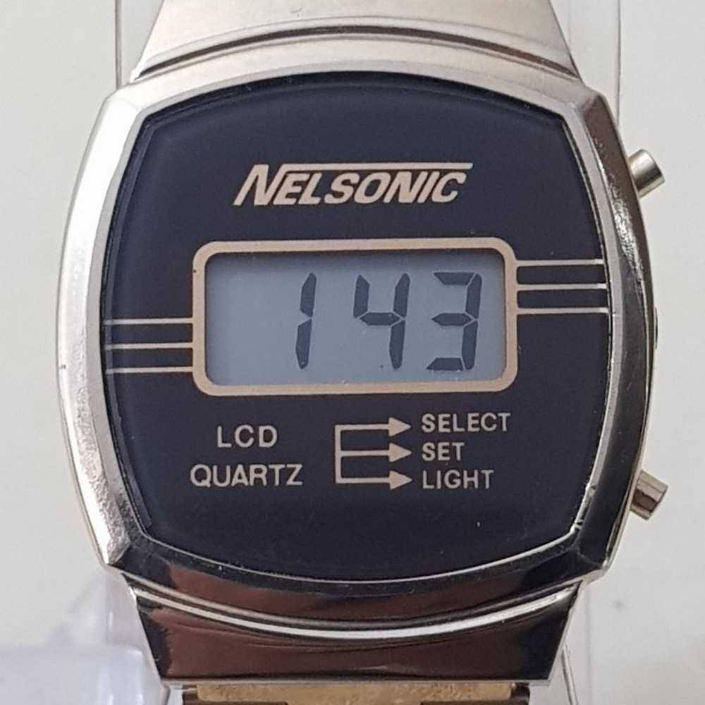 Vintage NELSONIC Quartz Watch Black Dial Stainles… - image 1