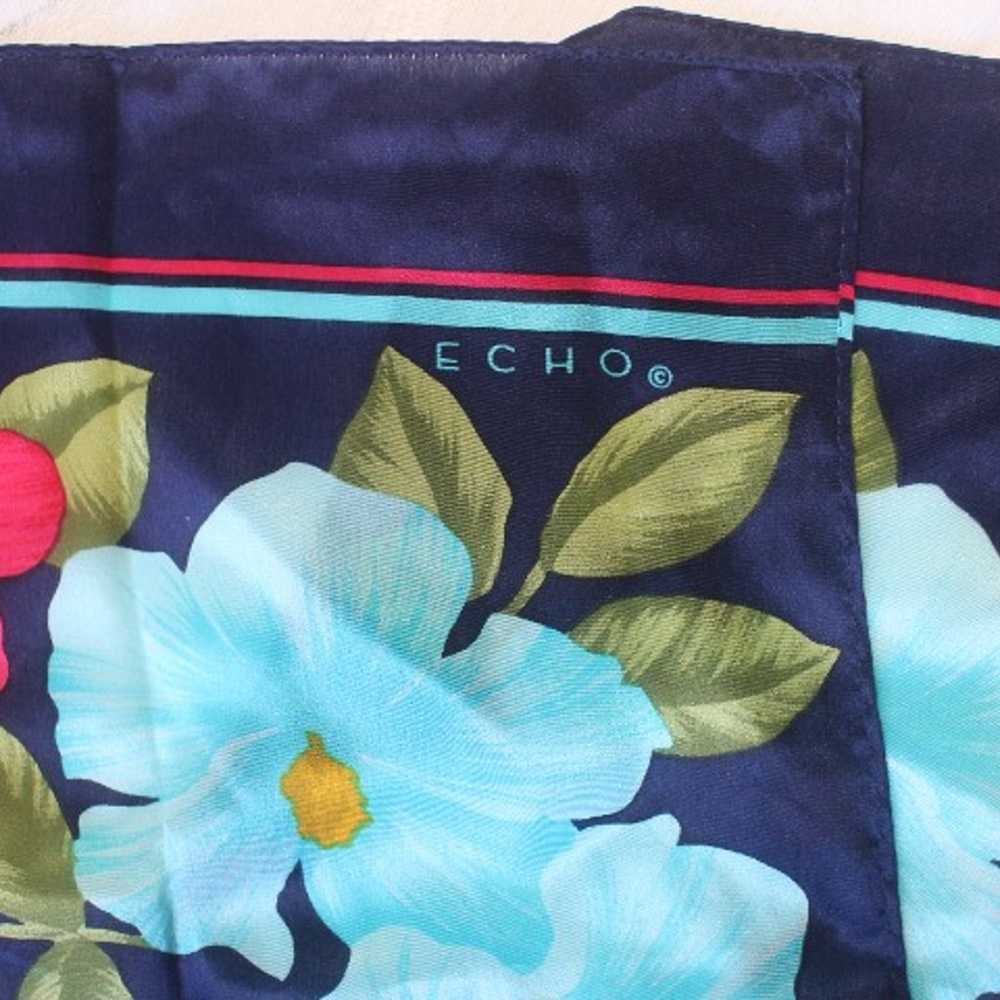 VTG ECHO SCARF SILK FLORAL 53"x10" BLUE PINK RECT… - image 2