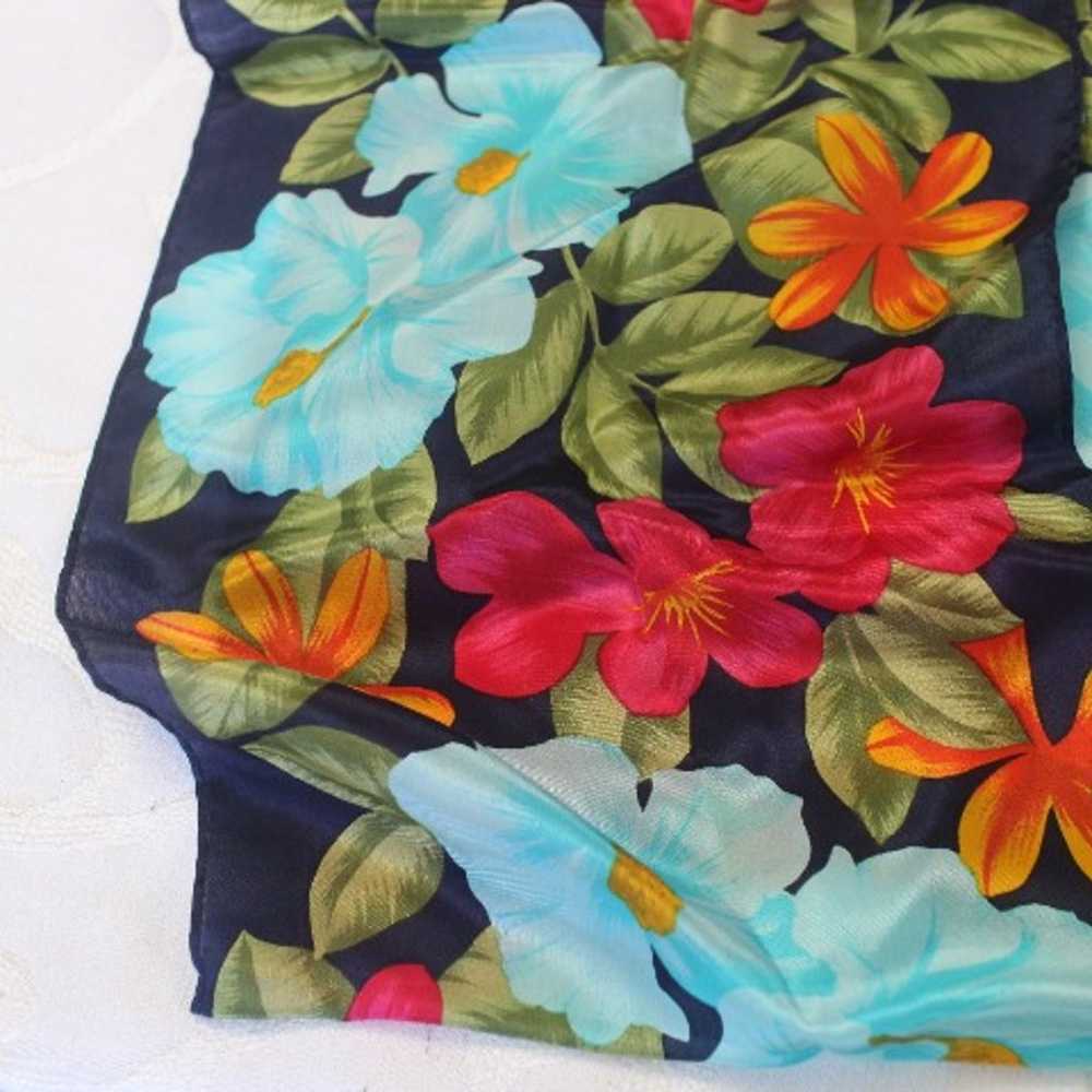 VTG ECHO SCARF SILK FLORAL 53"x10" BLUE PINK RECT… - image 4