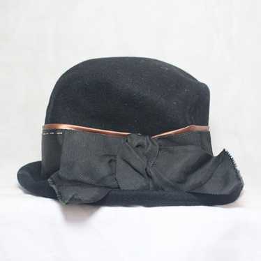 Vintage 1950's Black Peachfelt Cloche Henry Polla… - image 1