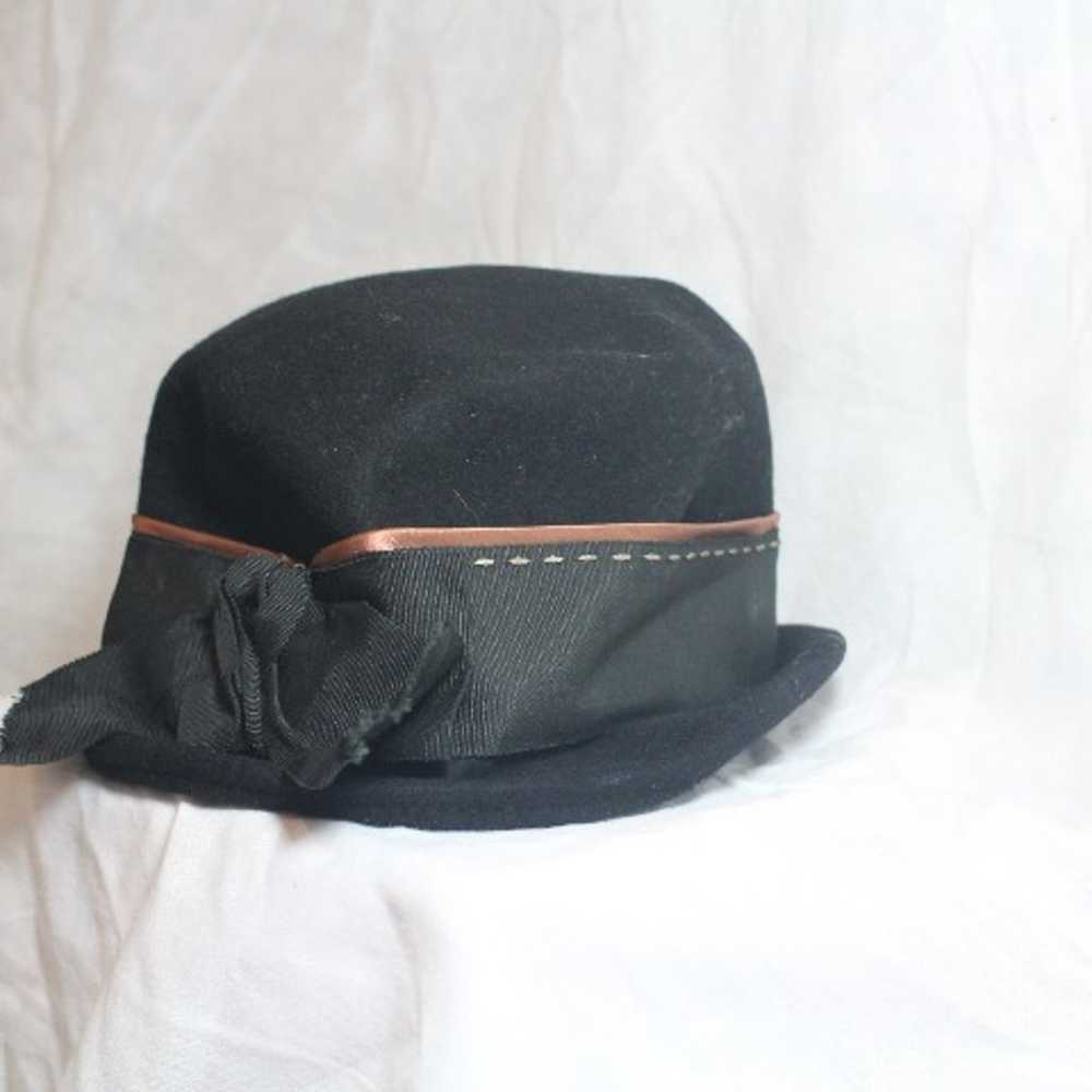 Vintage 1950's Black Peachfelt Cloche Henry Polla… - image 3