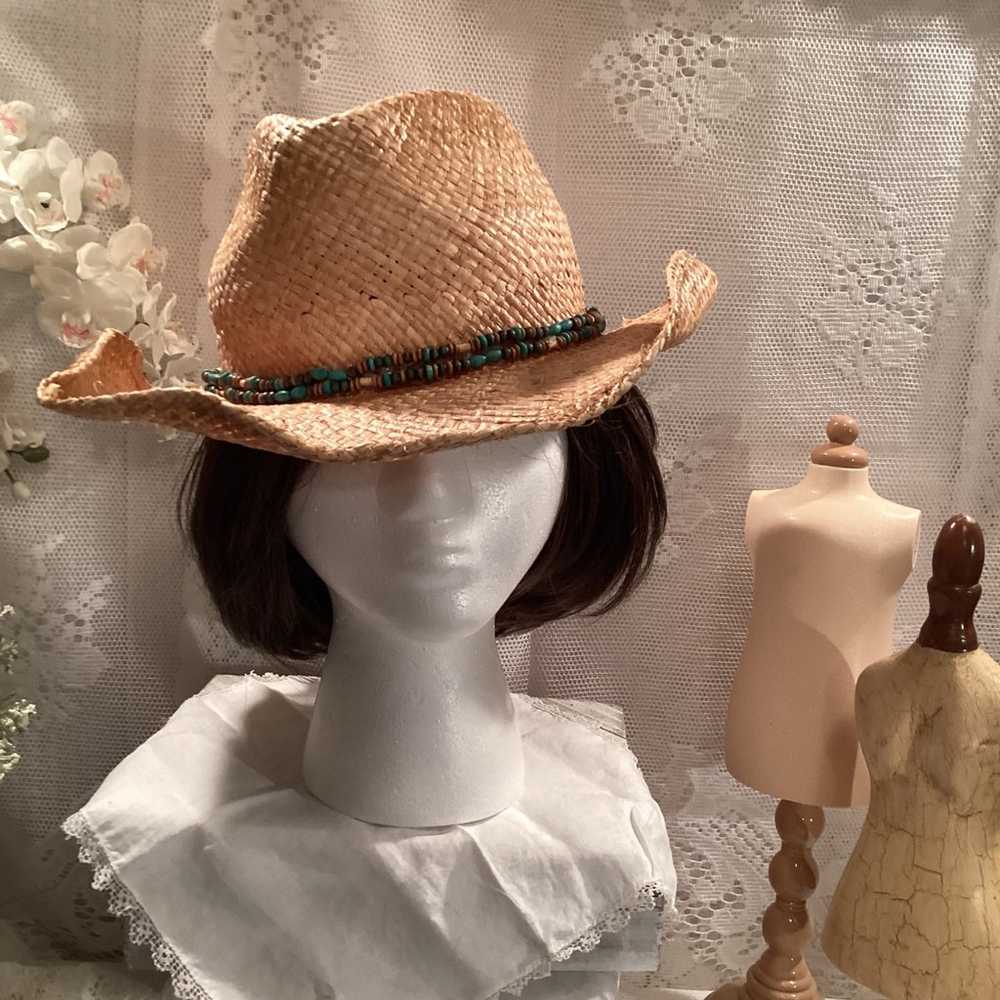 Natural Straw Fedora Women’s / Unisex Summer Cowg… - image 1