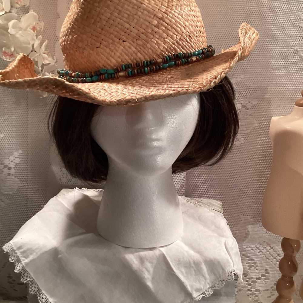 Natural Straw Fedora Women’s / Unisex Summer Cowg… - image 2