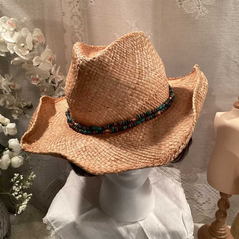 Natural Straw Fedora Women’s / Unisex Summer Cowg… - image 3