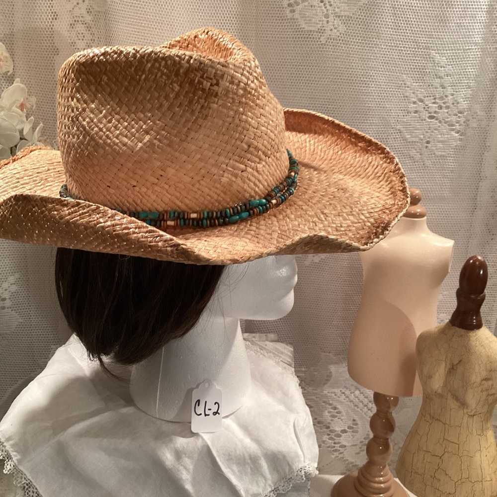 Natural Straw Fedora Women’s / Unisex Summer Cowg… - image 4