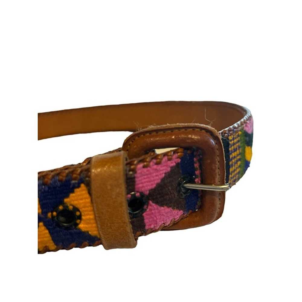 VTG Serape Belt Fabric Leather Size 32 Womens Col… - image 3