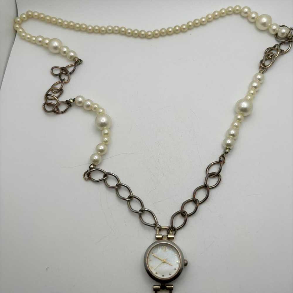 Vintage silver & pearl watch pendant - image 2