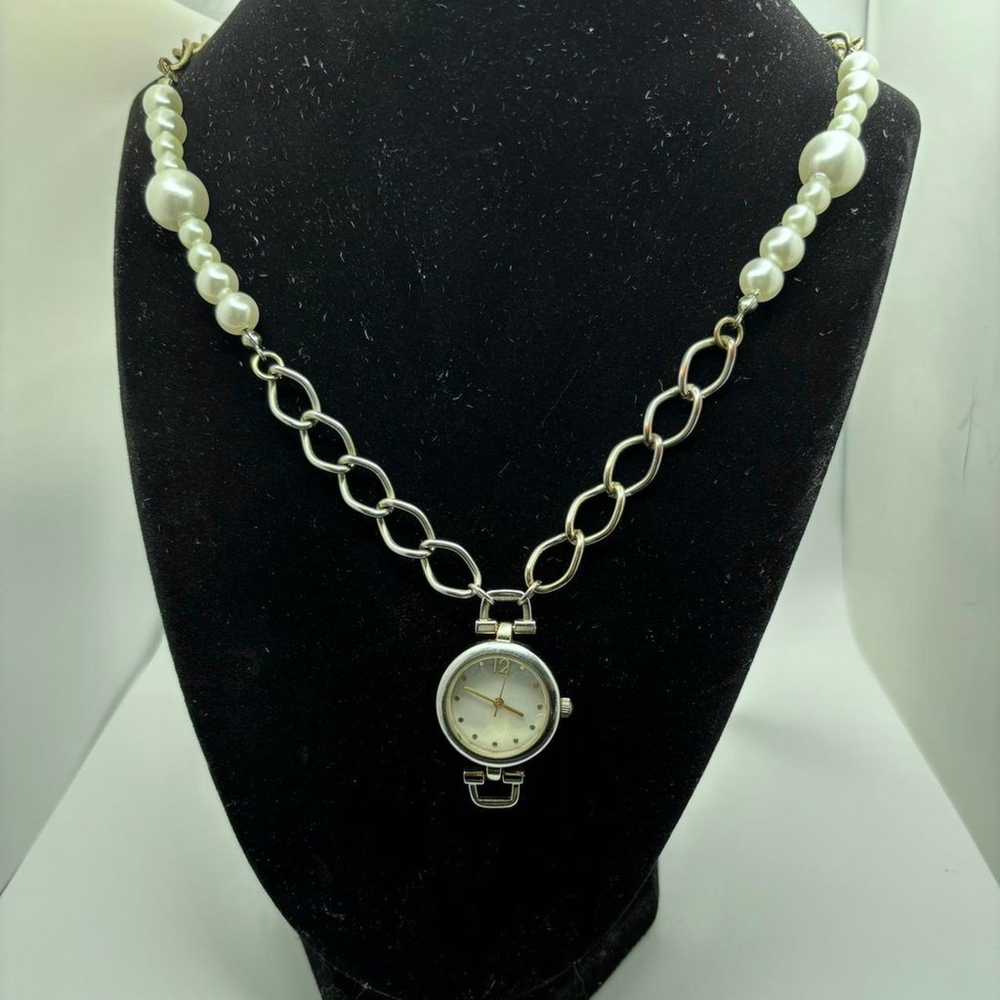 Vintage silver & pearl watch pendant - image 3