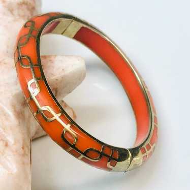 Vintage Orange Hinged Gold Tone Bangle