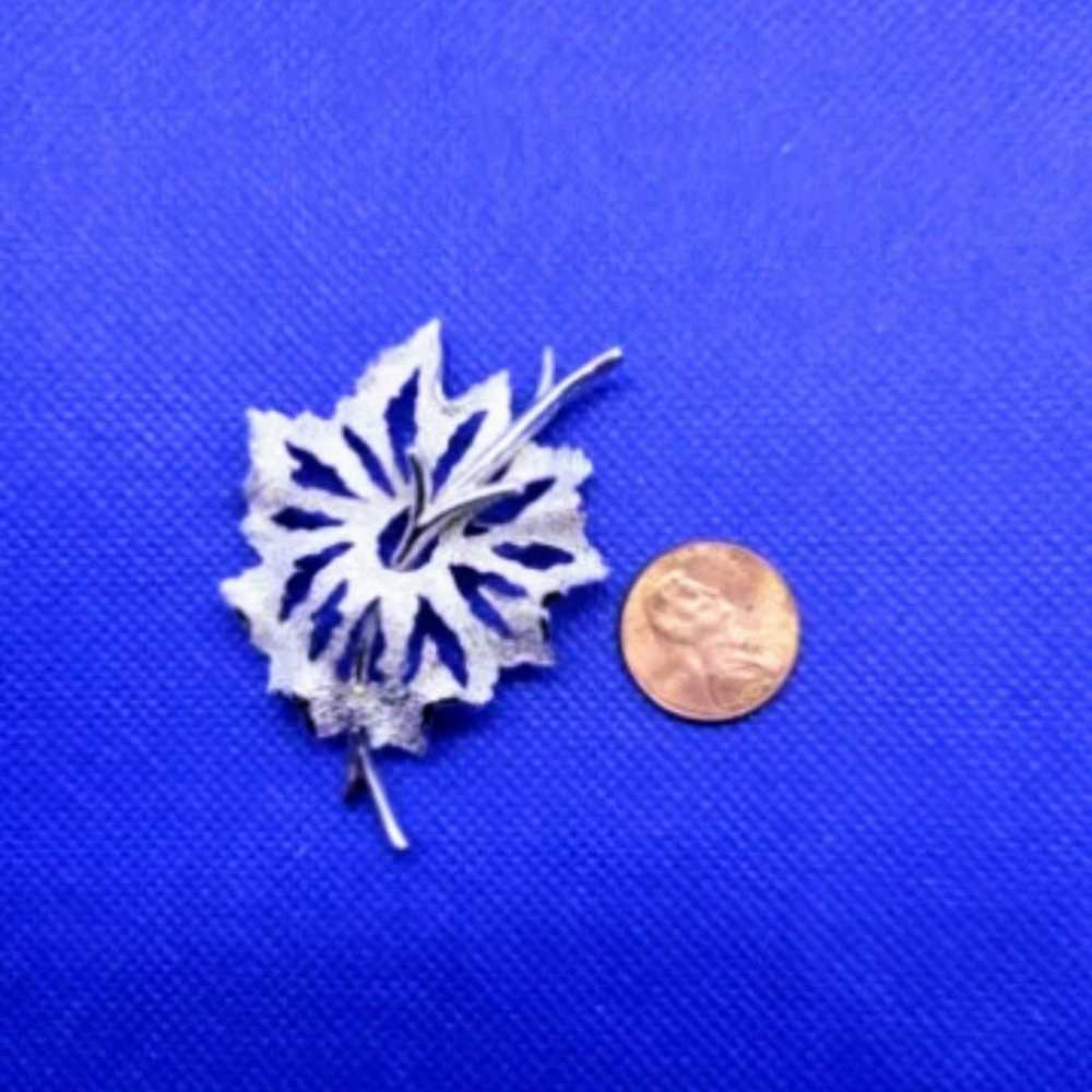 Vintage Trifari Flower Leaf Silver Brooch - image 2