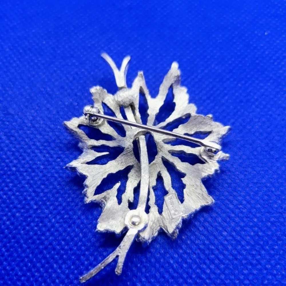 Vintage Trifari Flower Leaf Silver Brooch - image 3