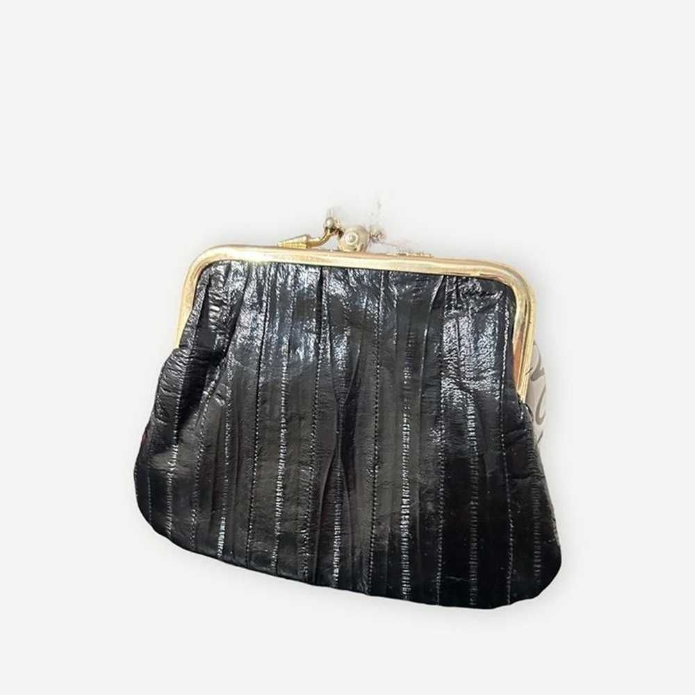 Vintage Eel Skin Patent Leather Pouch Bag Black G… - image 1