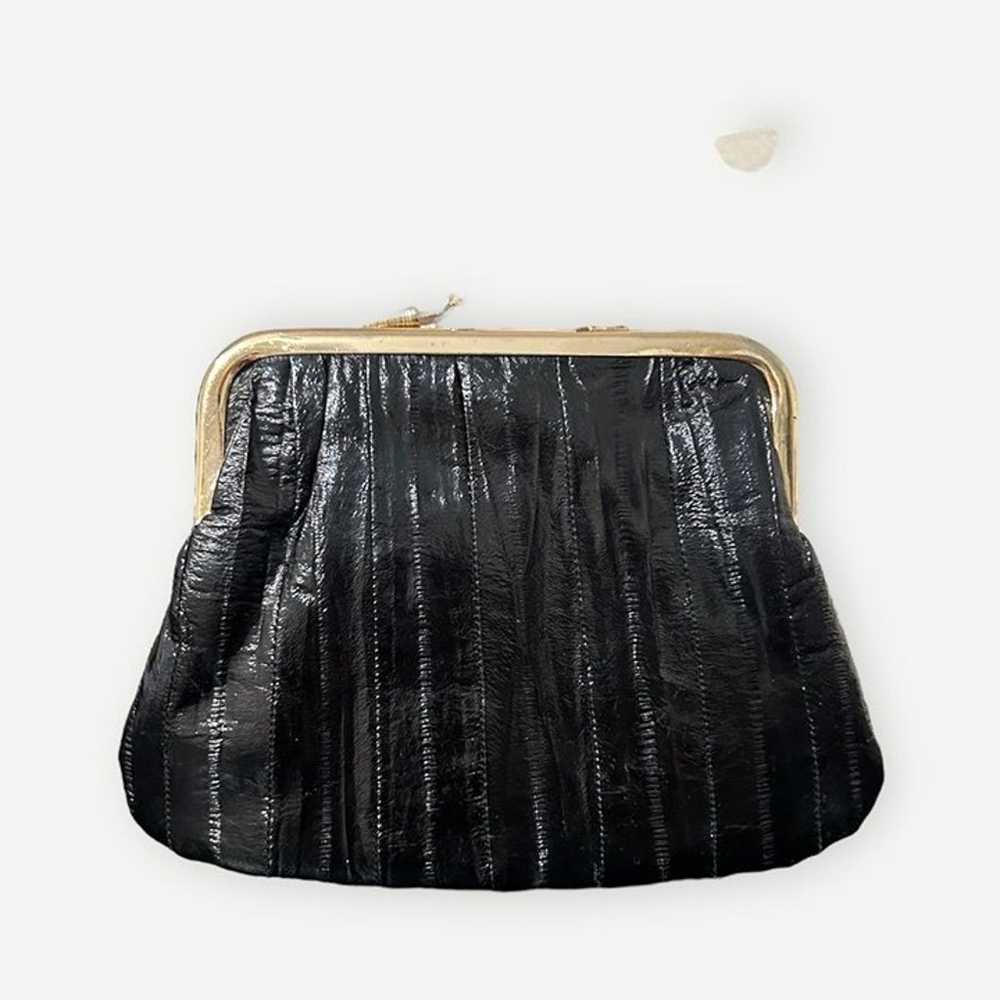 Vintage Eel Skin Patent Leather Pouch Bag Black G… - image 4