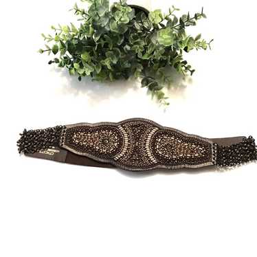 Vintage Brown Wide Beaded Chain Belt