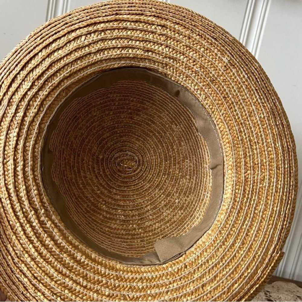 Vintage Straw Hat with Needlepoint Embroidery Rib… - image 6