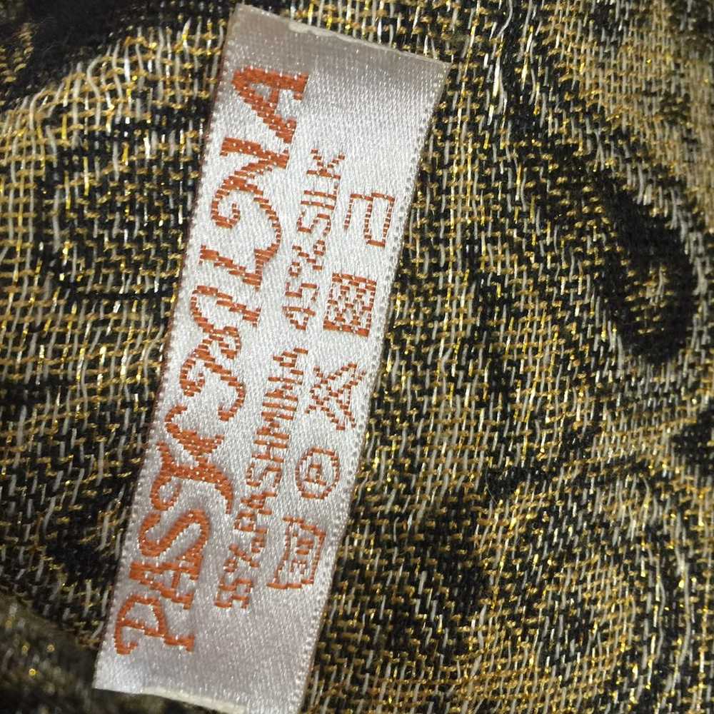 Vintage Gold Paisley Pashmina Silk Scarf - image 2