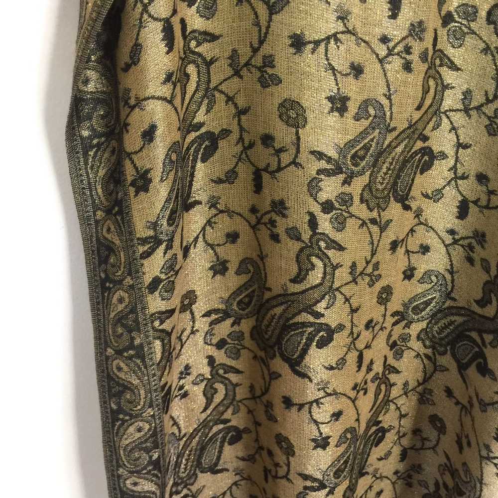 Vintage Gold Paisley Pashmina Silk Scarf - image 4